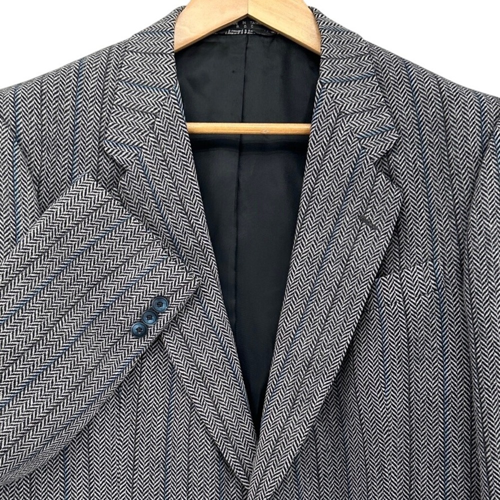 VTG 90s Lambswool Cimone Bespoke Blazer Grey Herringbone Wool Sport Coat 40L